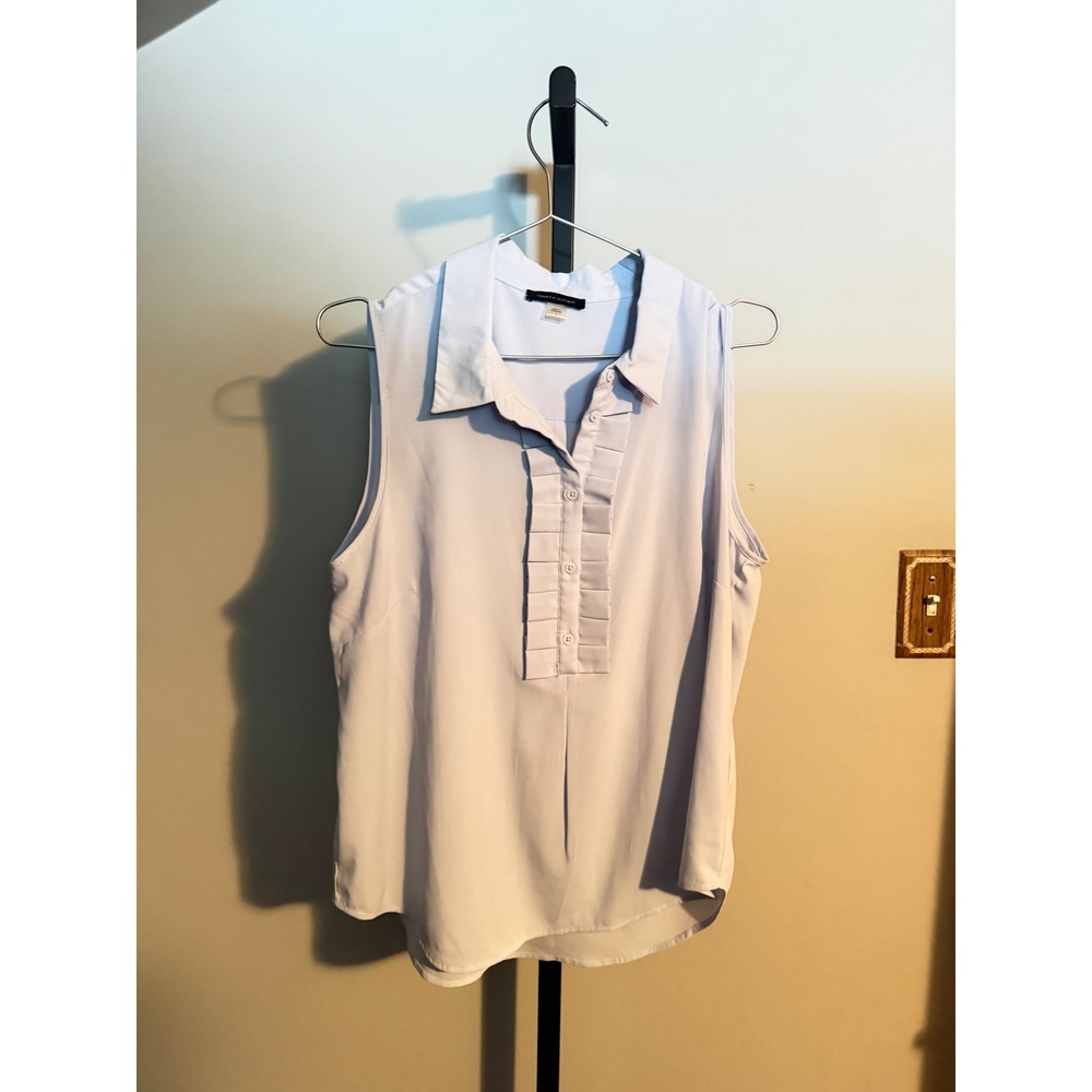 Tommy Hilfiger Womens Light Blue Sleeveless Ruffle Button Up Blouse Large - Picture 1 of 3